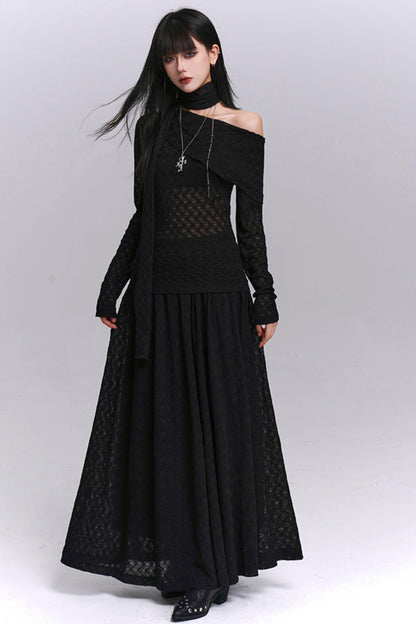 Autumn Red Shoulder Skirt Set-Up