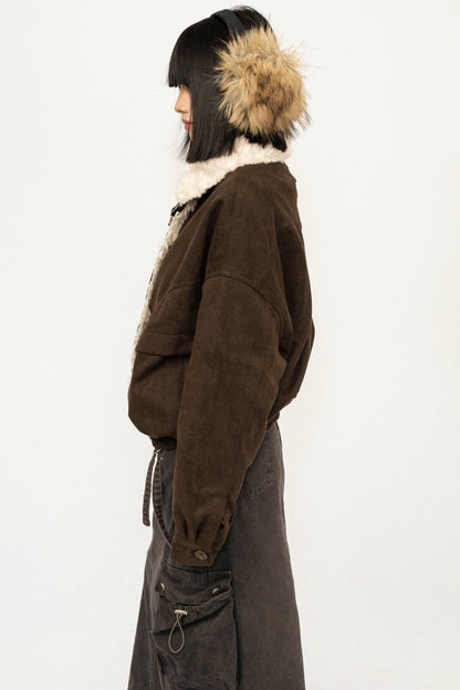 Retro Suede Wool Collar Jacket