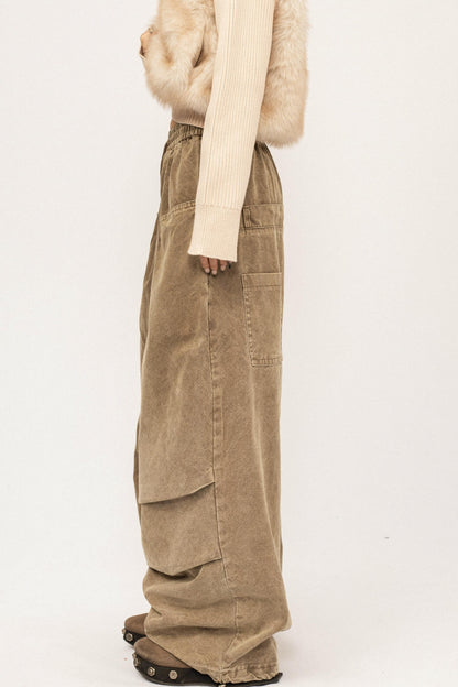 High-Waisted Khaki Wide-Leg Pants