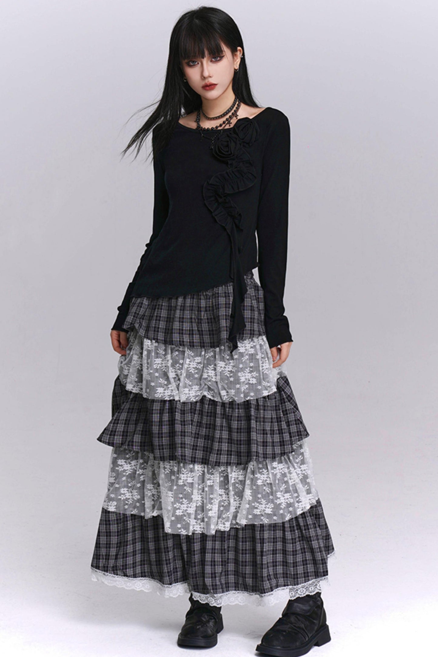 Brown Plaid Cake Skirt