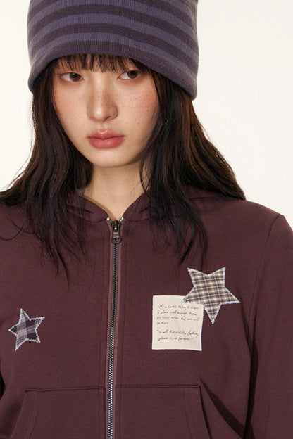 Star Patch Embroidered Hooded Cardigan Set-Up