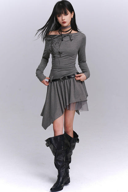 Gray Off-Shoulder Autumn Dress