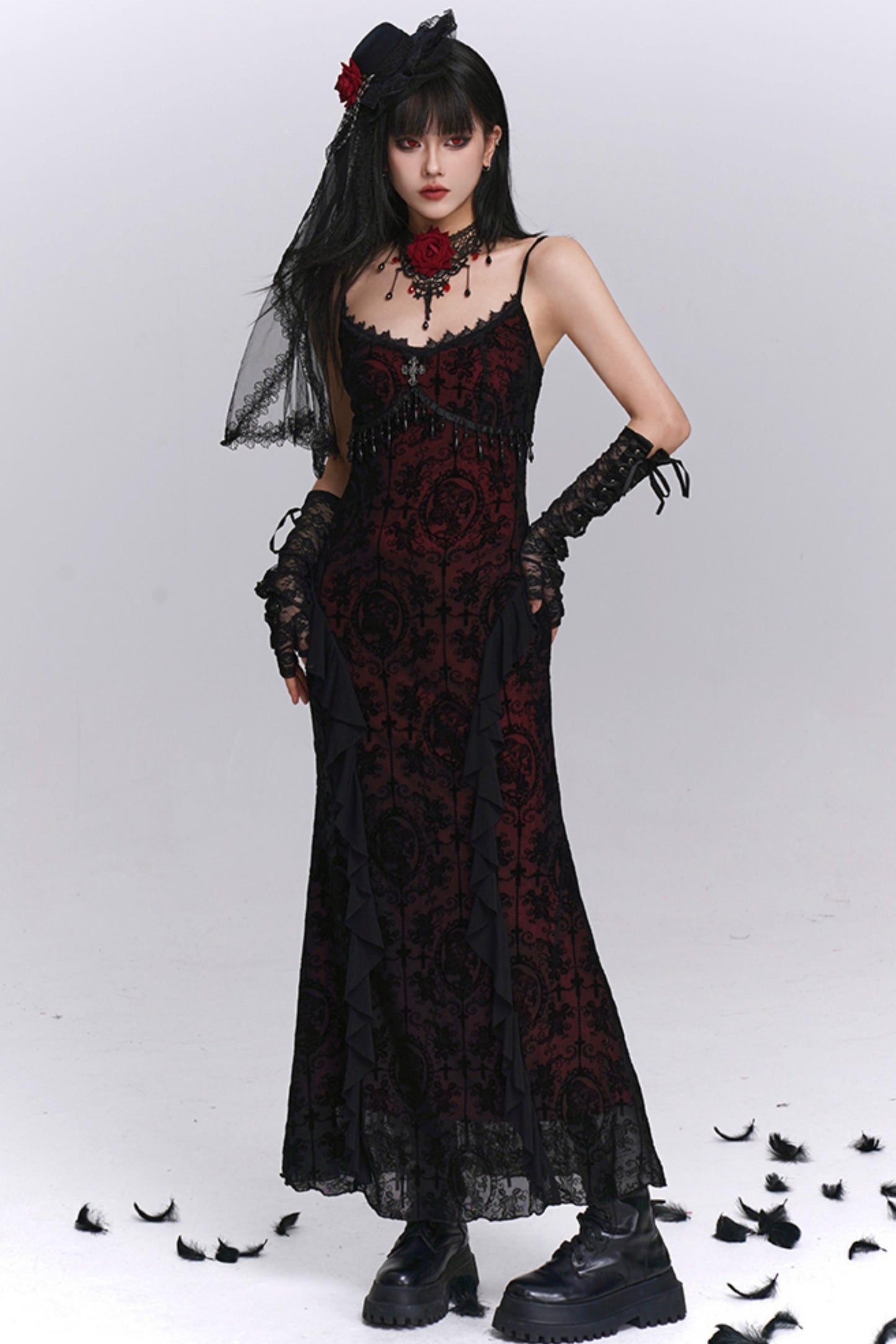 Gothic Black Camisole Dress Set-Up