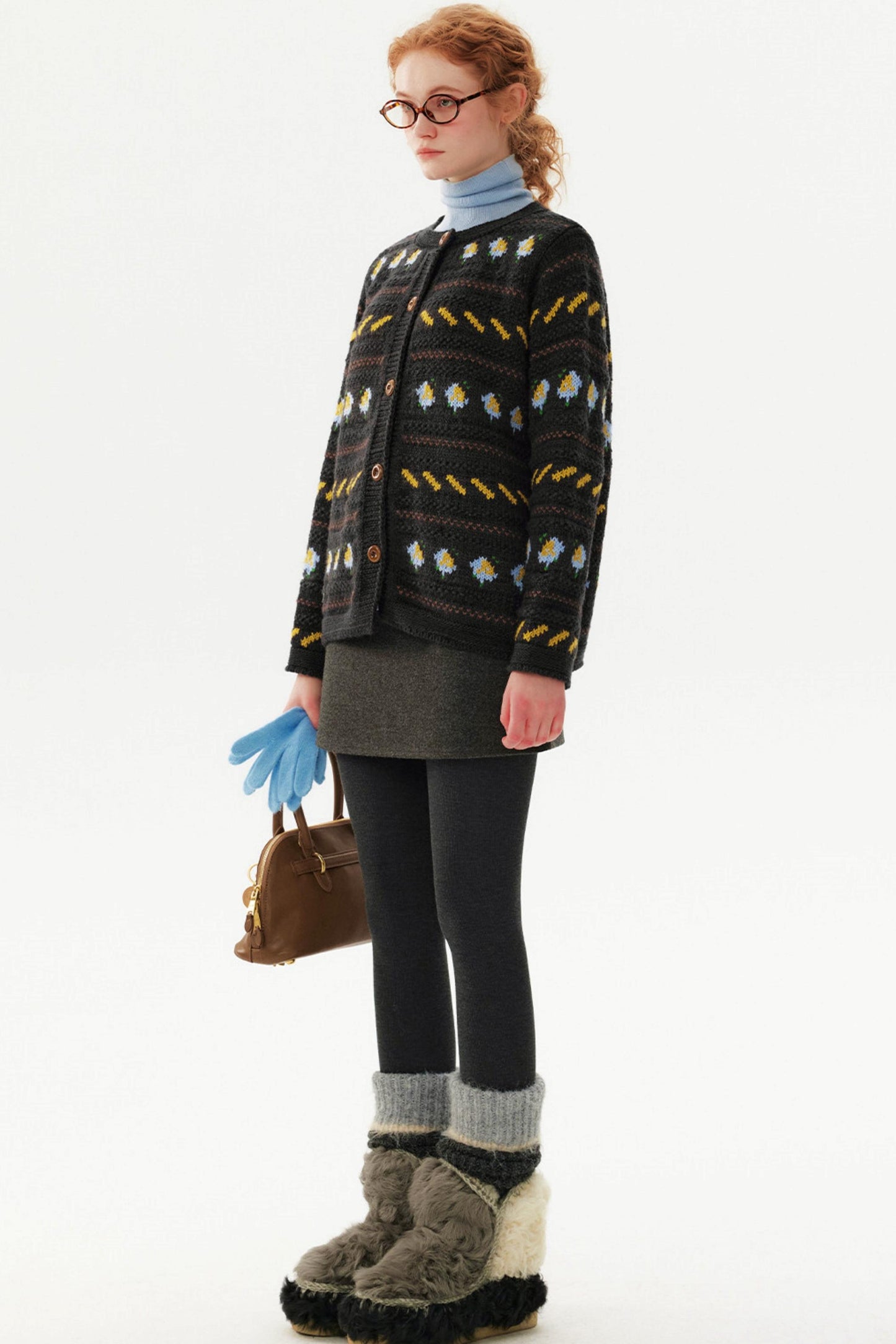 Daisy Contrast Jacquard Sweater Cardigan