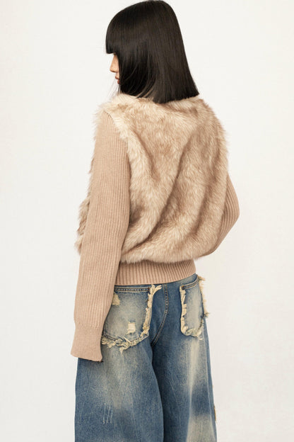 Knitted Fur Patchwork Coat