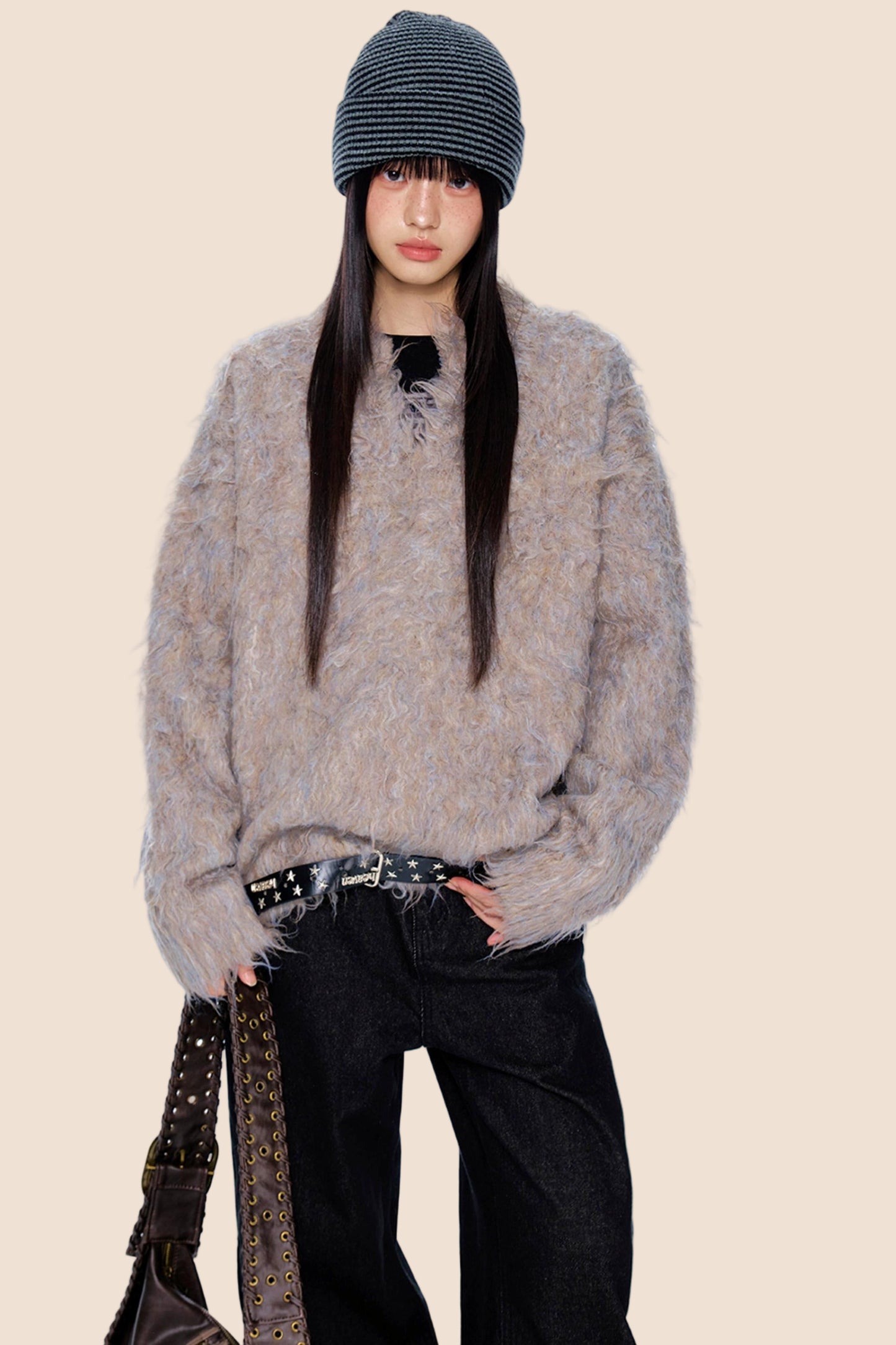 Imitation Mink Velvet V-Neck Sweater