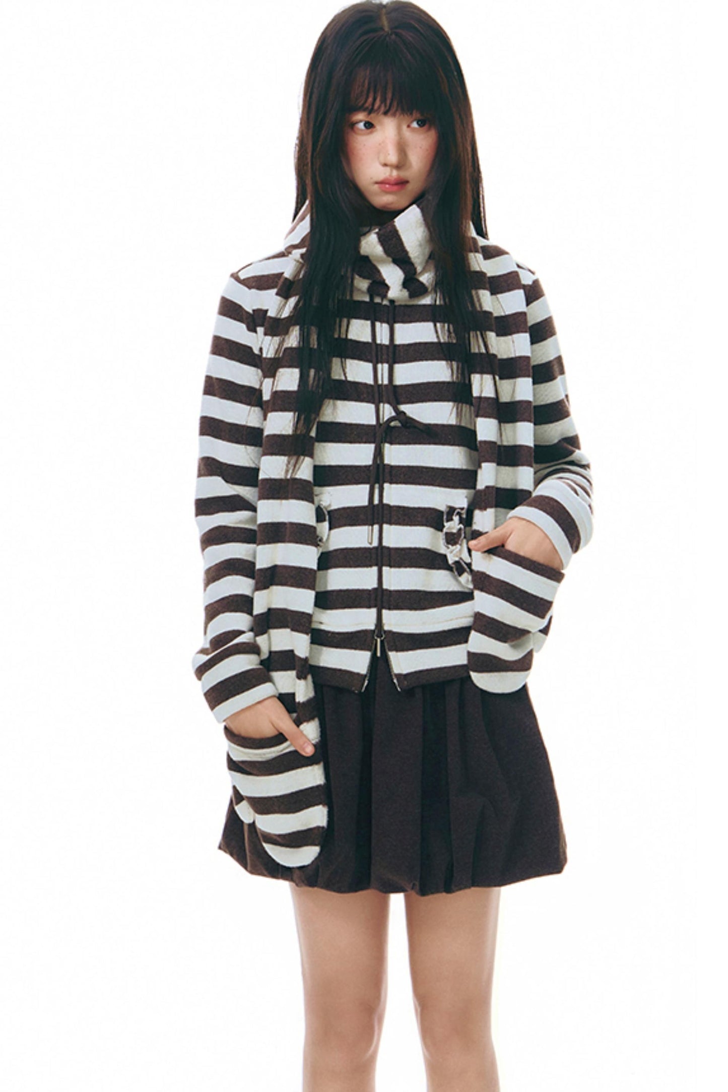 Stand-Up Striped Sweatshirt Jacket Set-Up
