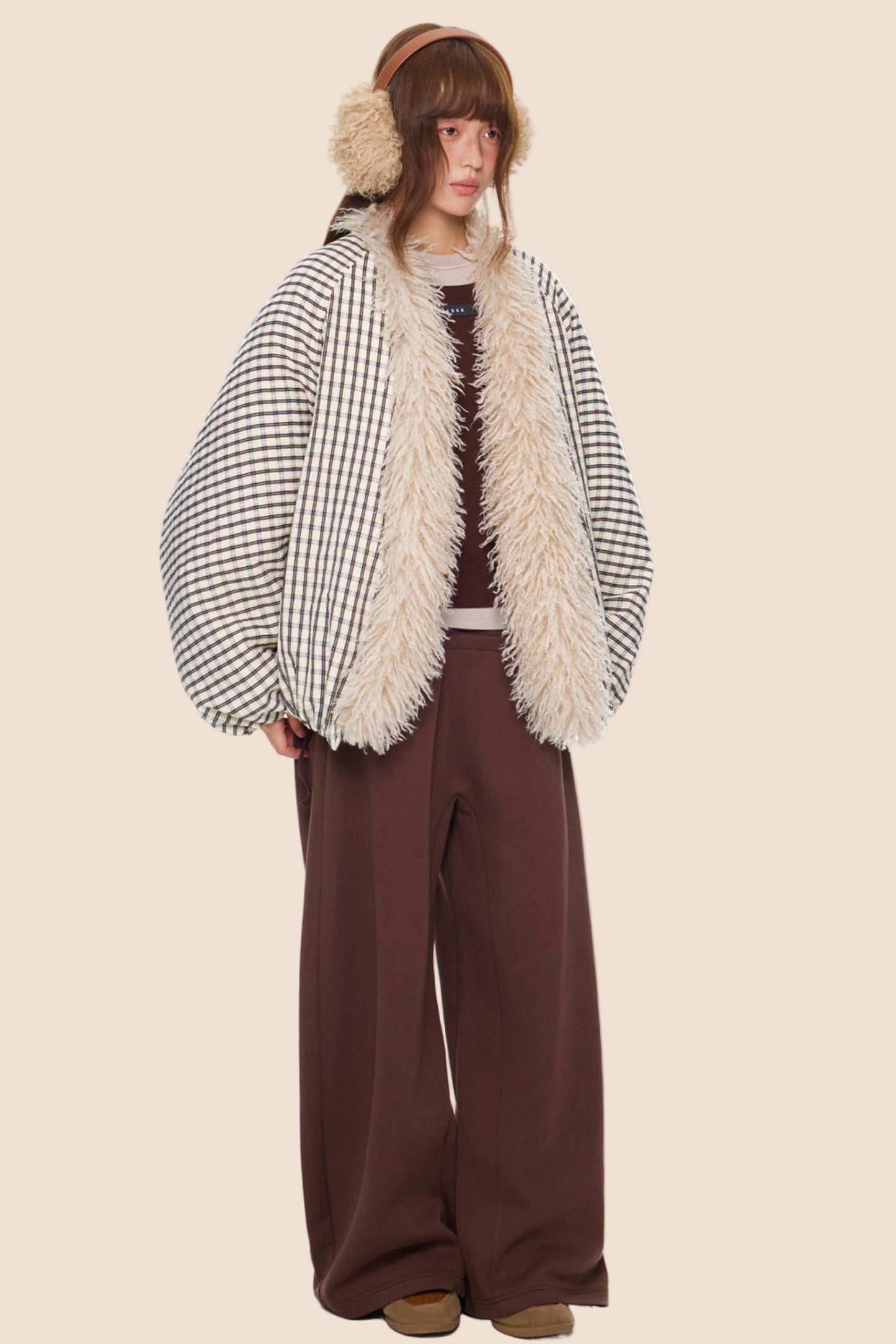 Plaid Fur Collar Jacket