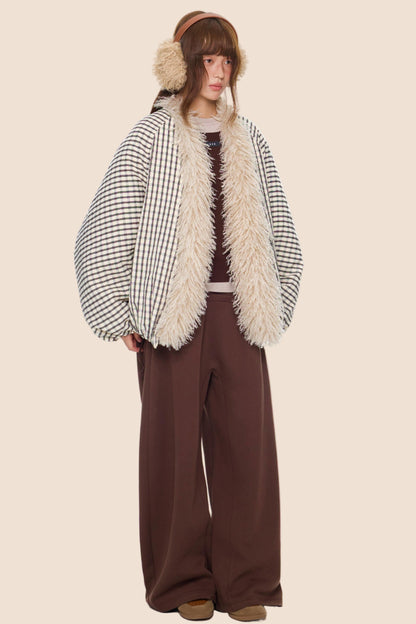 Plaid Fur Collar Jacket