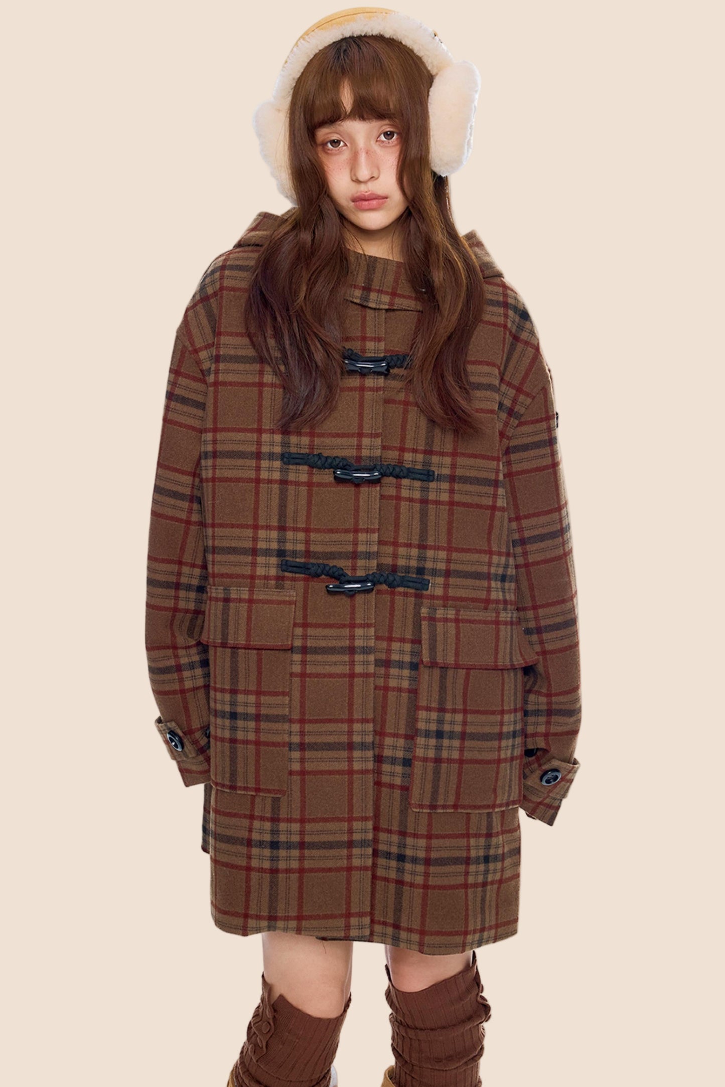 Plaid Toggle Woolen Coat