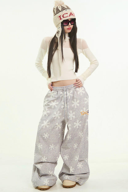 Gray Snowflake Wide-Leg Pants