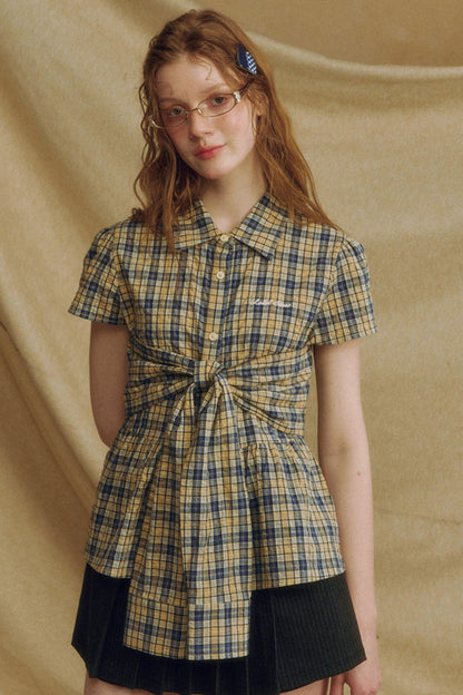 Chic Plaid Bow Tie Blouse