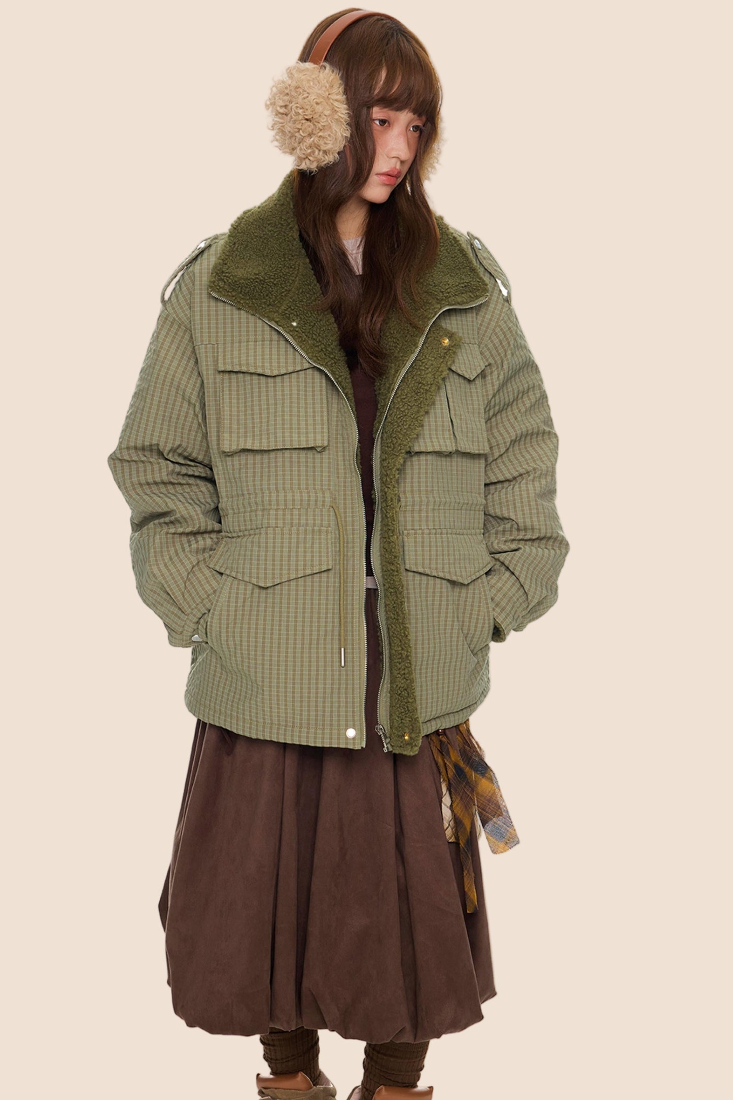 Furry Plaid Cotton Jacket