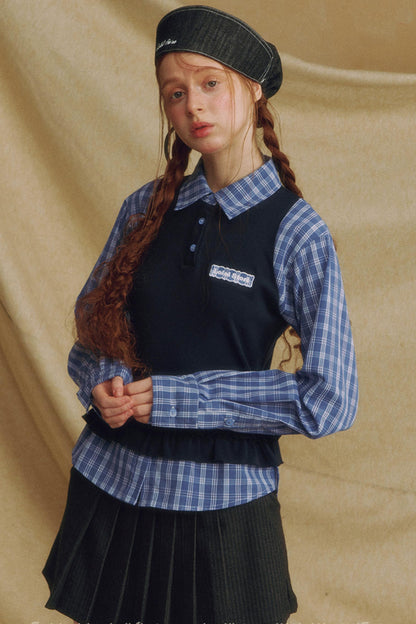 Chic Plaid Lace Layered Top