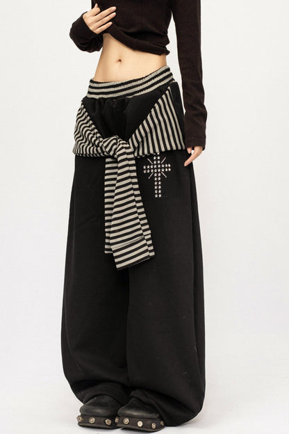 Retro Striped Fleece-Lined Pants