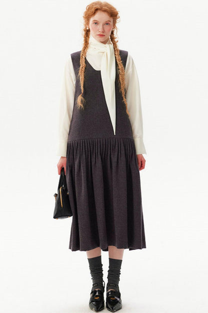 Hand-Pleated Woolen Vest Dress