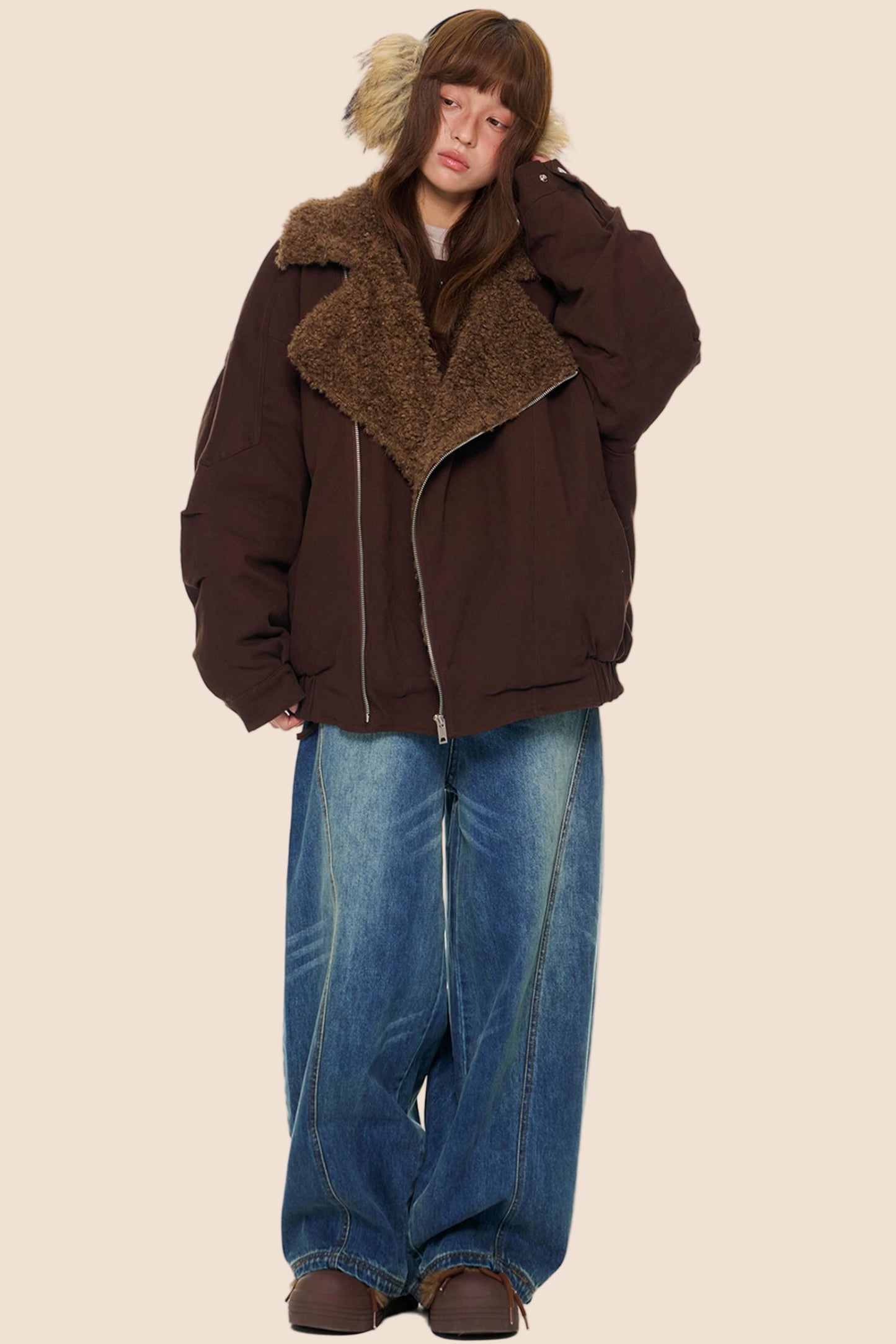 Diagonal Fleece Cotton Jacket