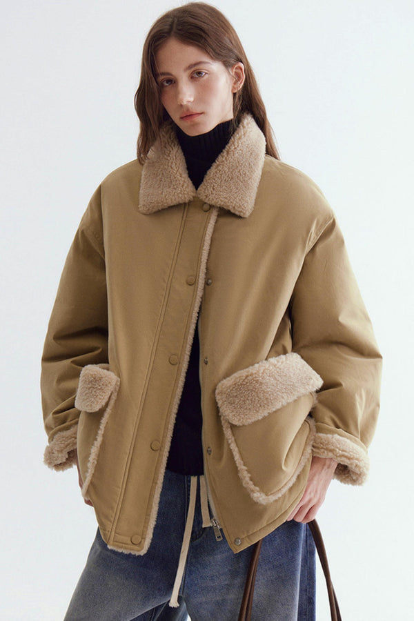 Color-Blocked Lamb Wool Coat