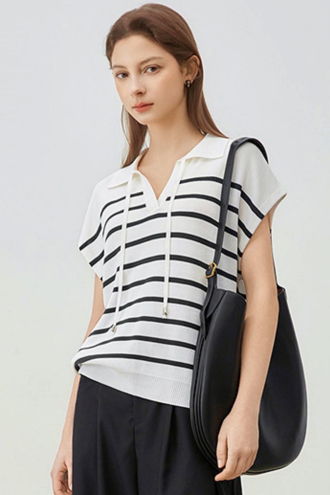 Striped Knit Polo Sweater