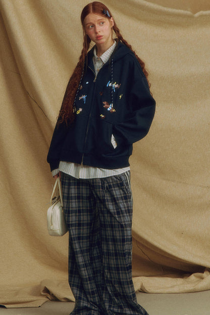 Chic Bow Tie Plaid Wide-Leg Trousers