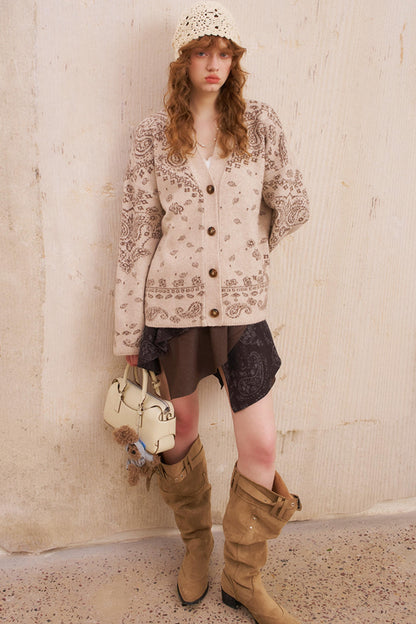 Cashew Flower Premium Jacquard Knit Cardigan