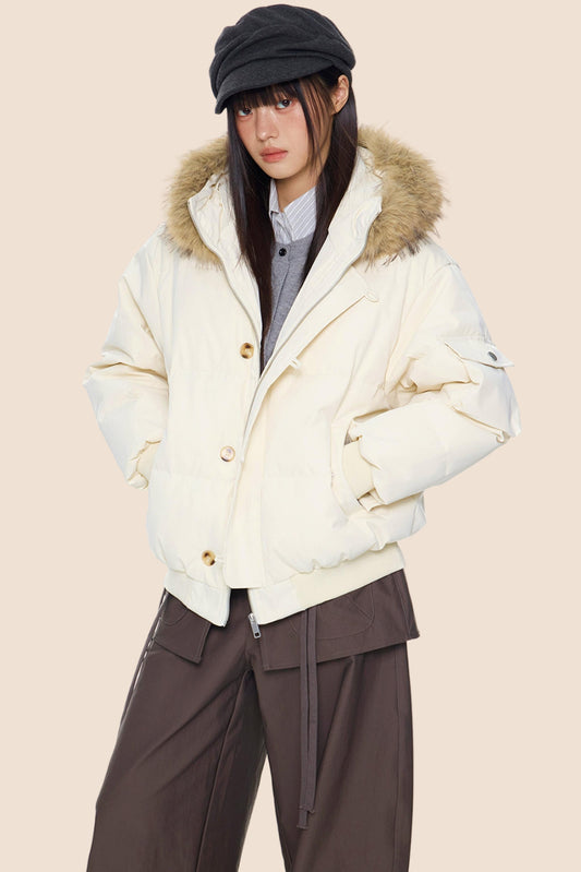 Large Fur Collar Hooded Jacket