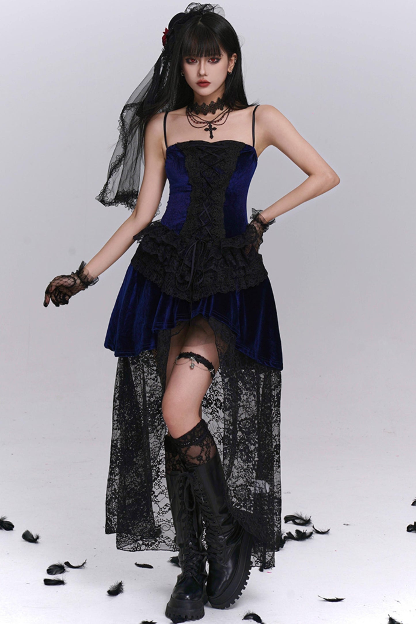 Stunning Blue Gothic Camisole Dress Set-Up