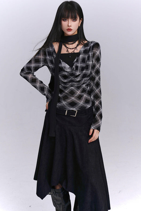 Black And Brown Plaid Top