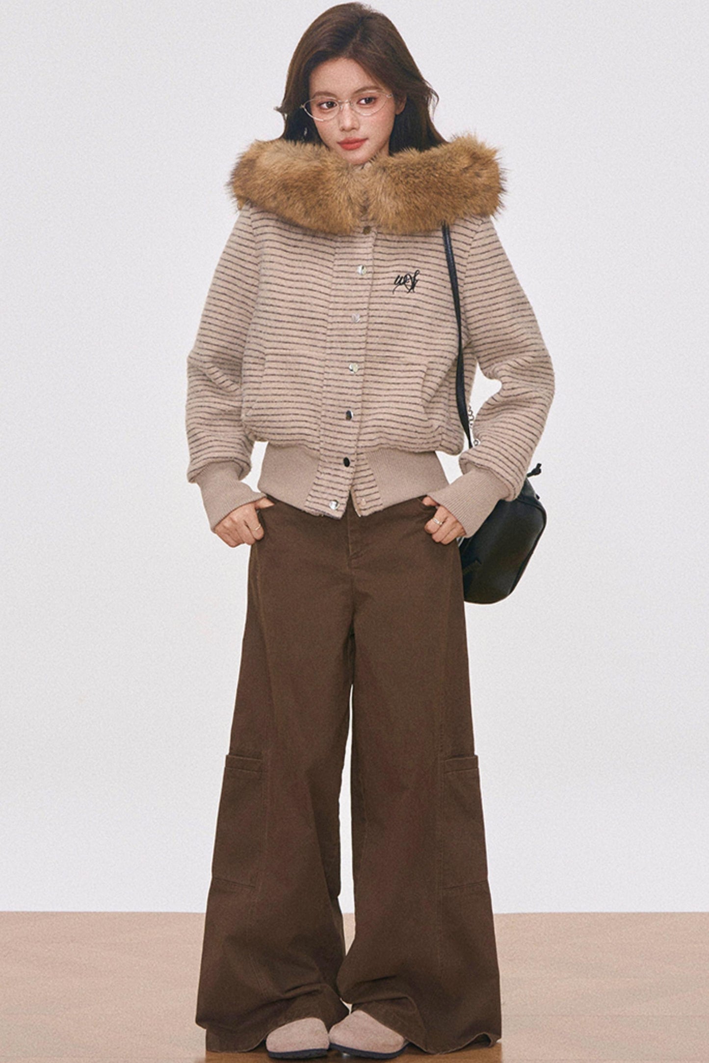 Wool Collar Hooded Jacket Set-Up