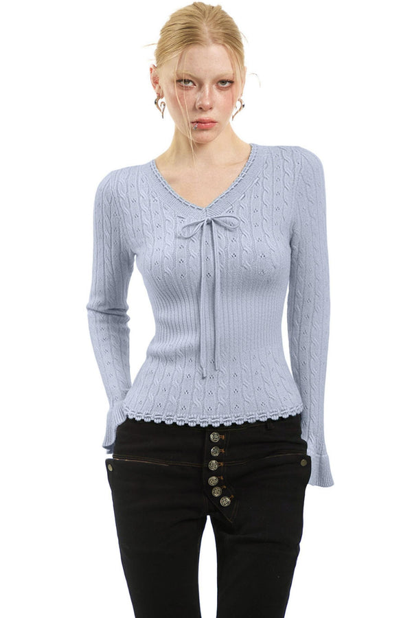 Korean Slim Knit V-Neck Top