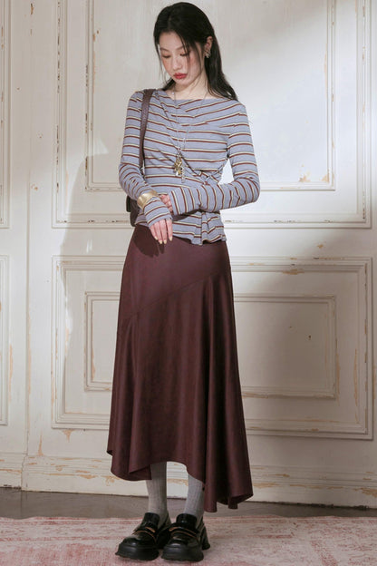 Soft Gray and Yellow Striped Knitted T-Shirt