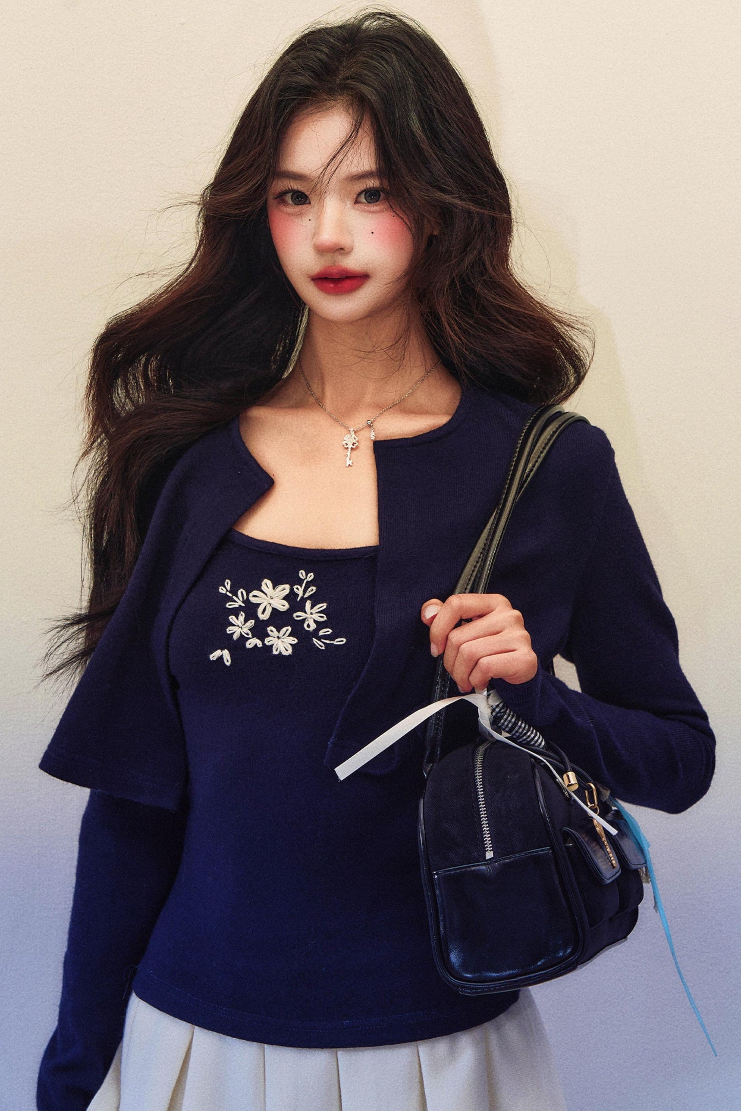 Embroidery Knit Cardigan Set-Up