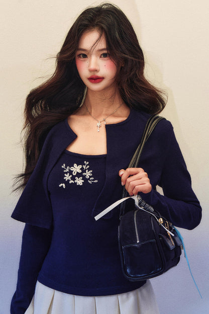 Embroidery Knit Cardigan Set-Up