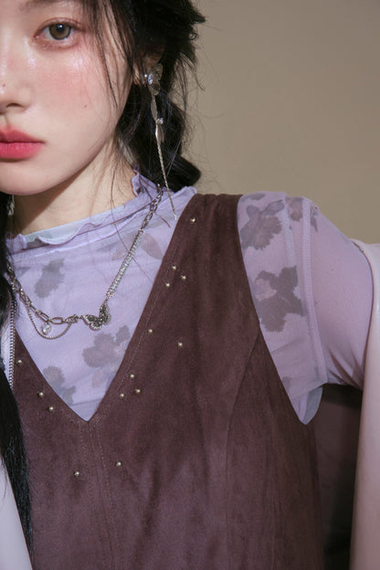 Grey Studded Deerskin Vest Dress