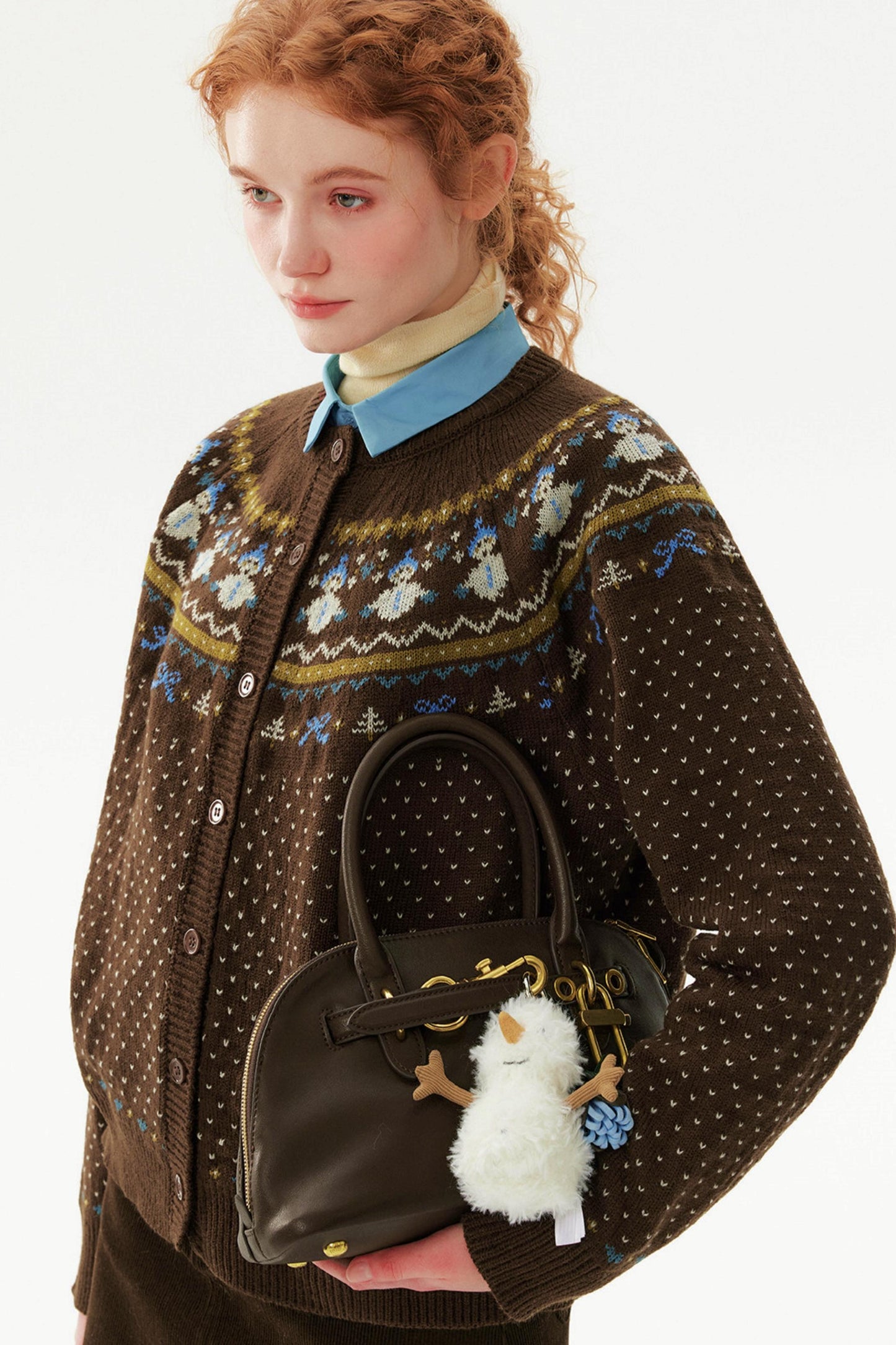 Snowman Jacquard Wool Cardigan