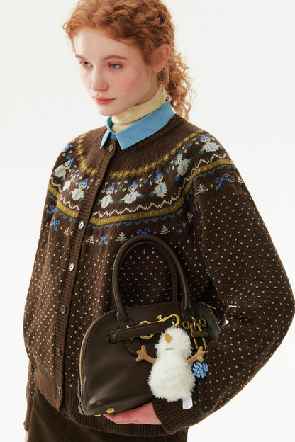 Snowman Jacquard Wool Cardigan