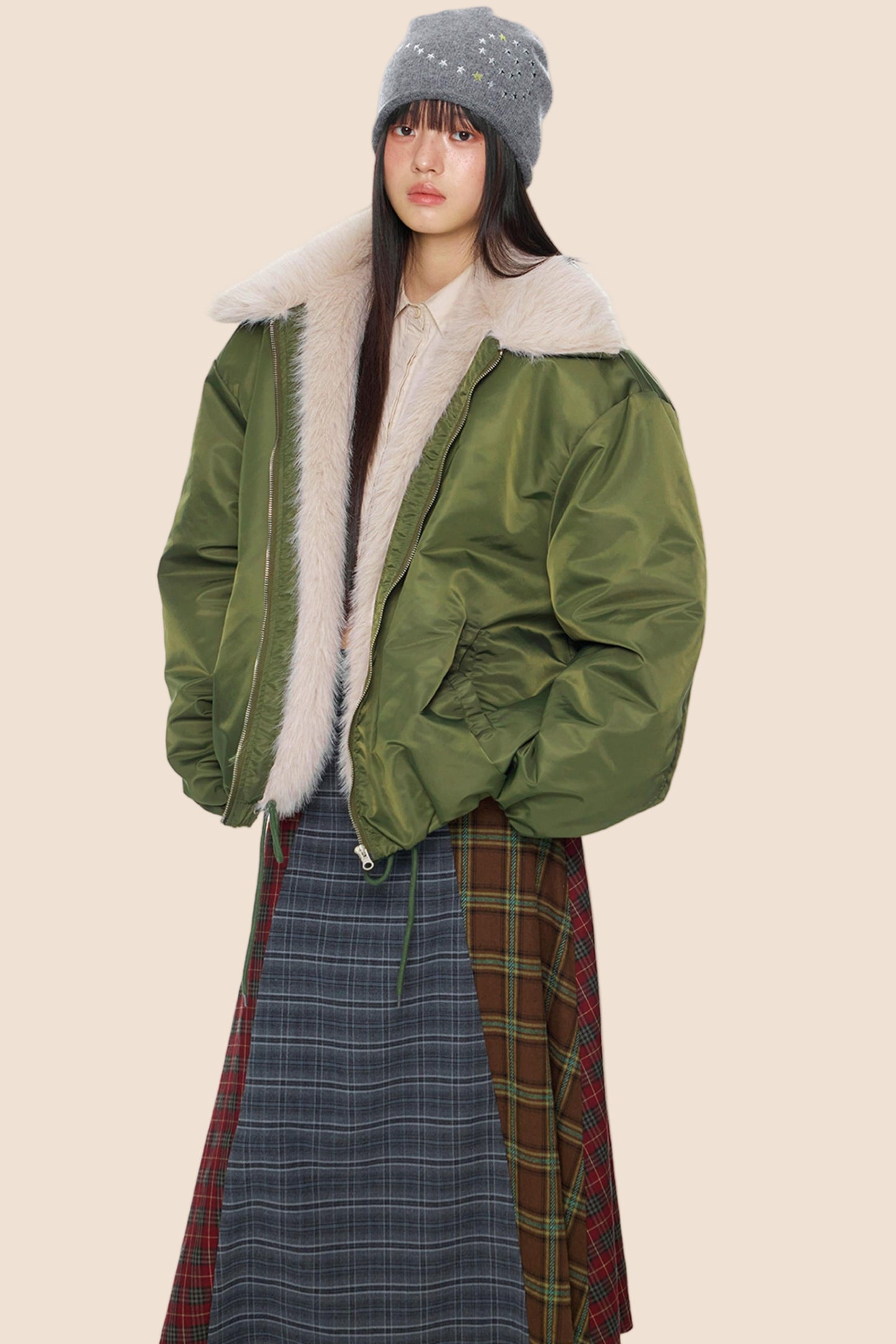 Furry Contrast Lapel Jacket