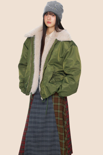 Furry Contrast Lapel Jacket