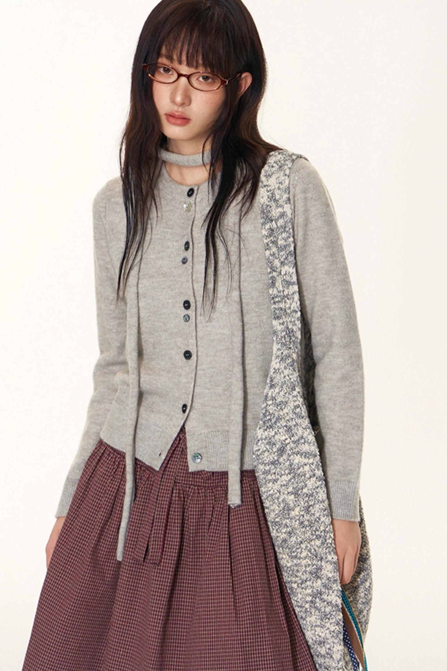 Original Lace-Up Crew Neck Cardigan Set-Up