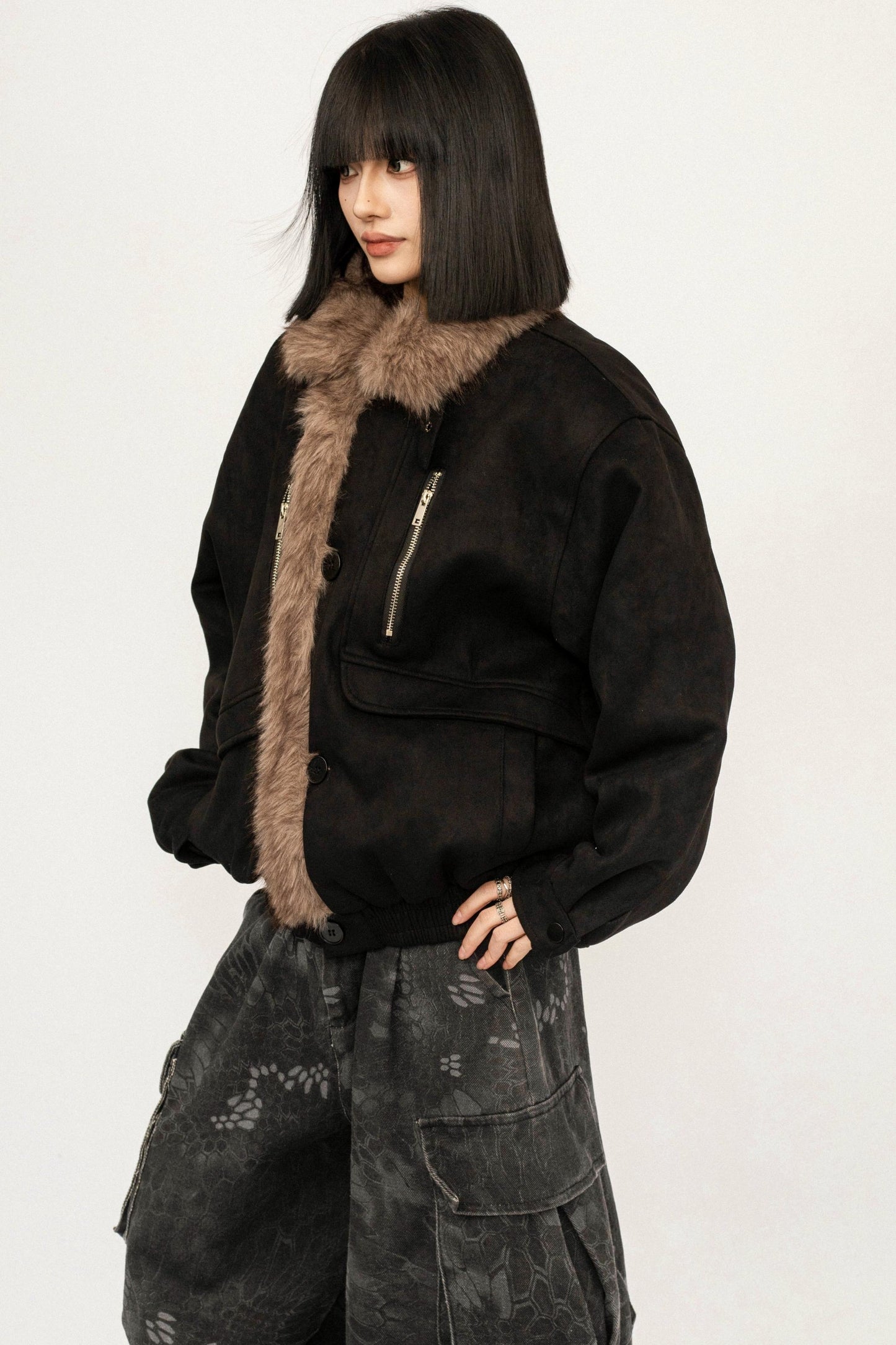 Retro Fur Collar Patchwork Jacket