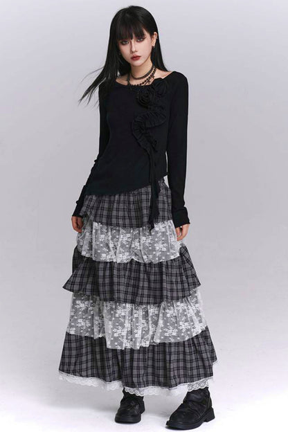 Plaid Tiered Long Skirt