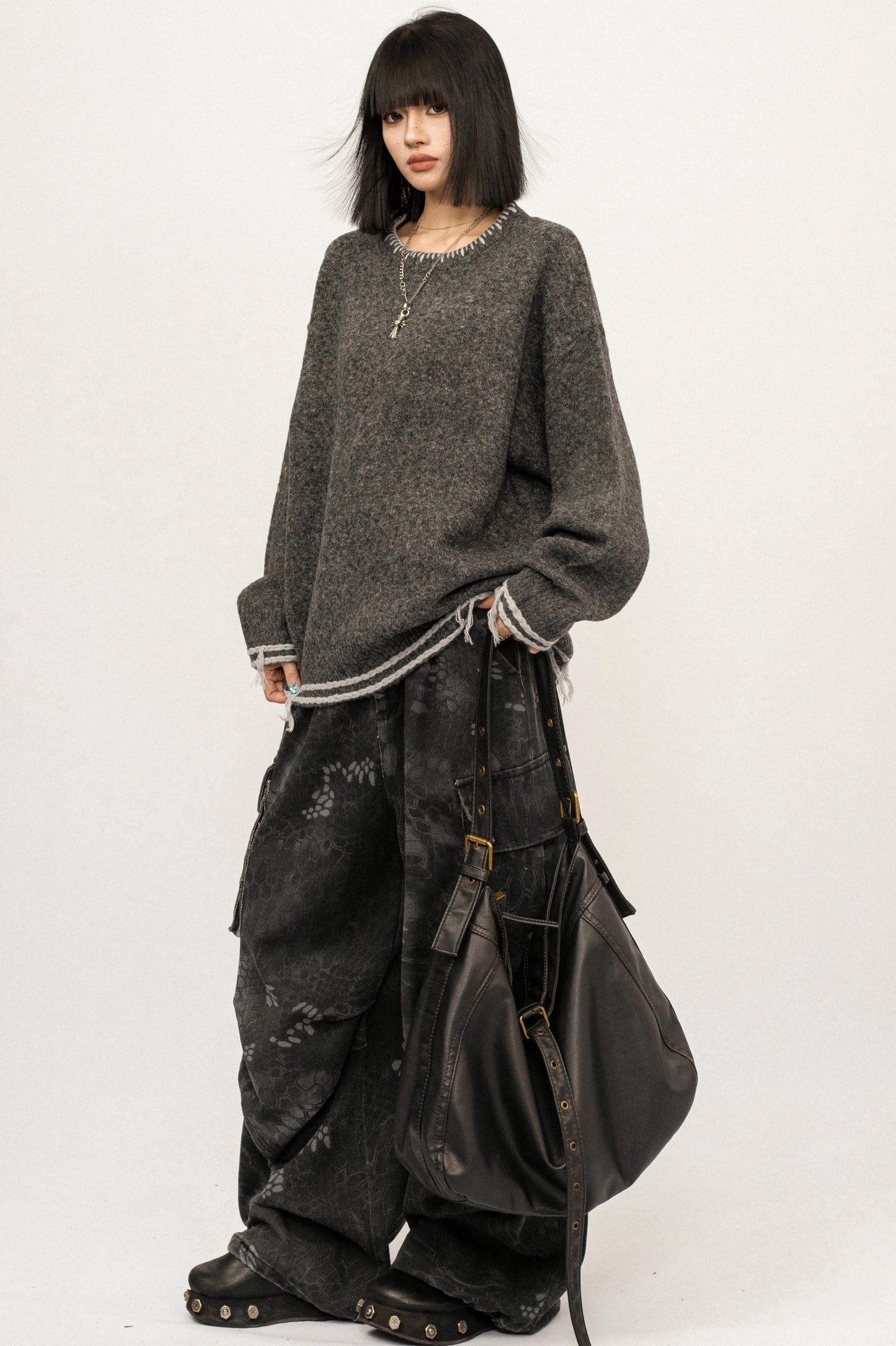 Retro Gray Knitwear Sweater