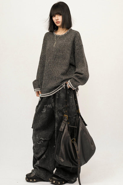 Retro Gray Knitwear Sweater