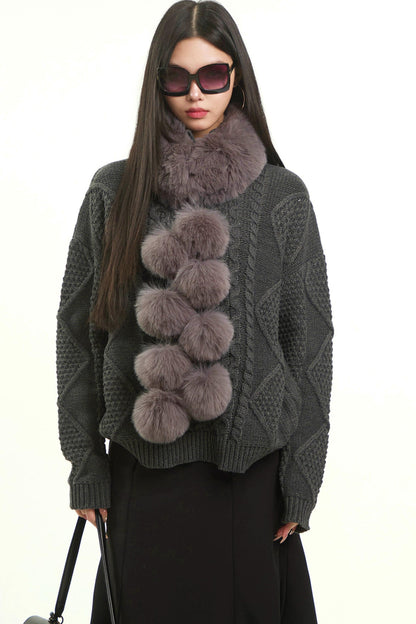 Retro Gray Twist Knitted Sweater