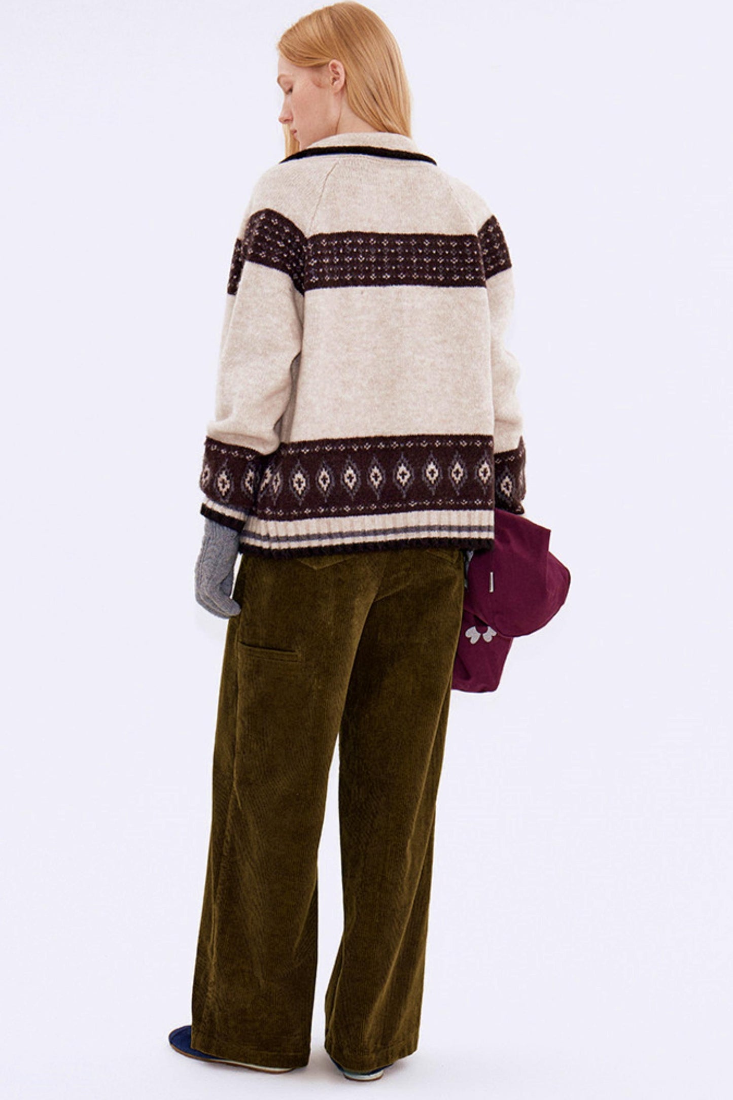 Retro Color-Blocked Wool Cardigan