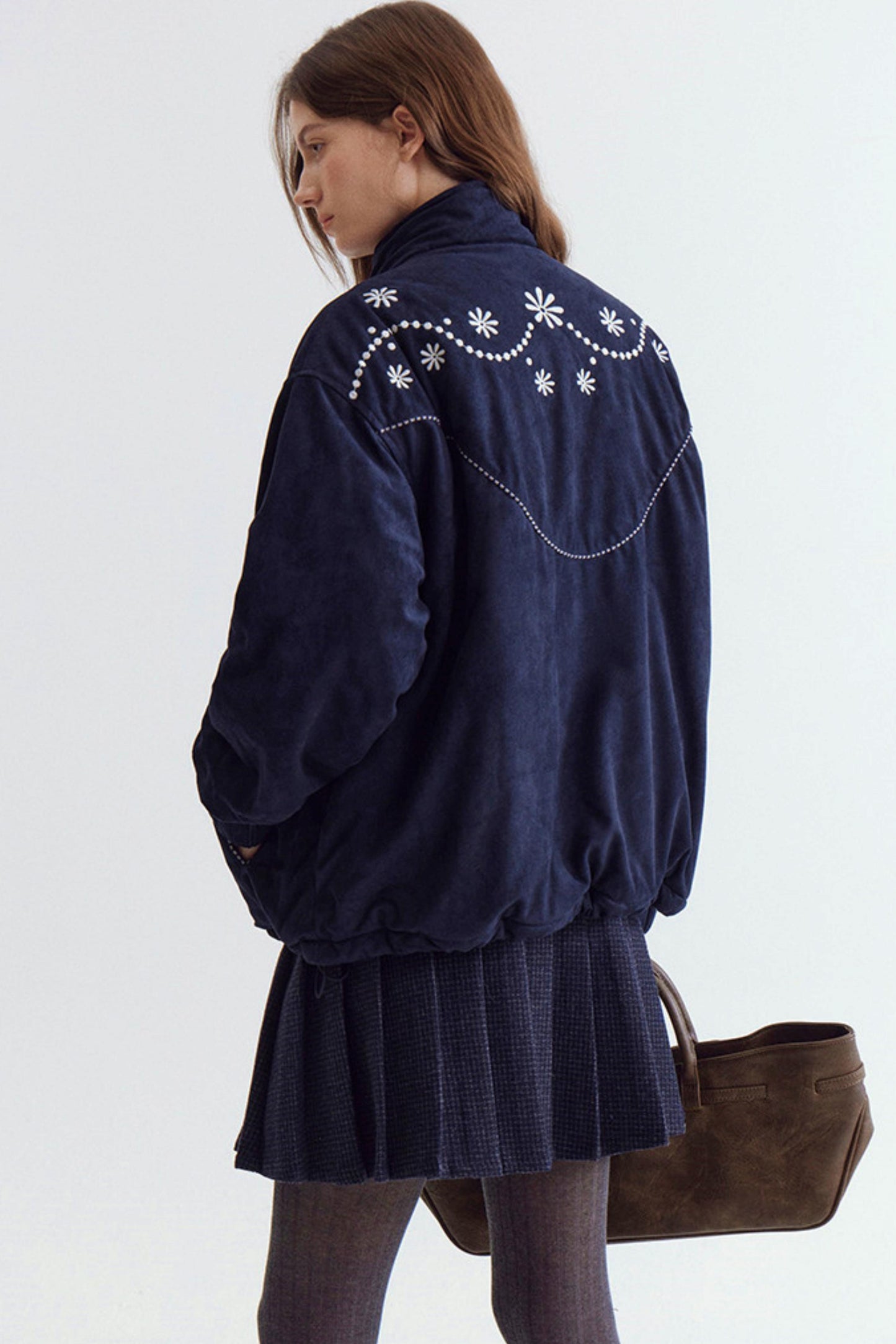 Pearl Daisy Embroidered Suede Jacket
