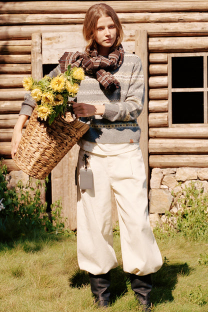 Color-Blocked Fair Isle Wool Sweater