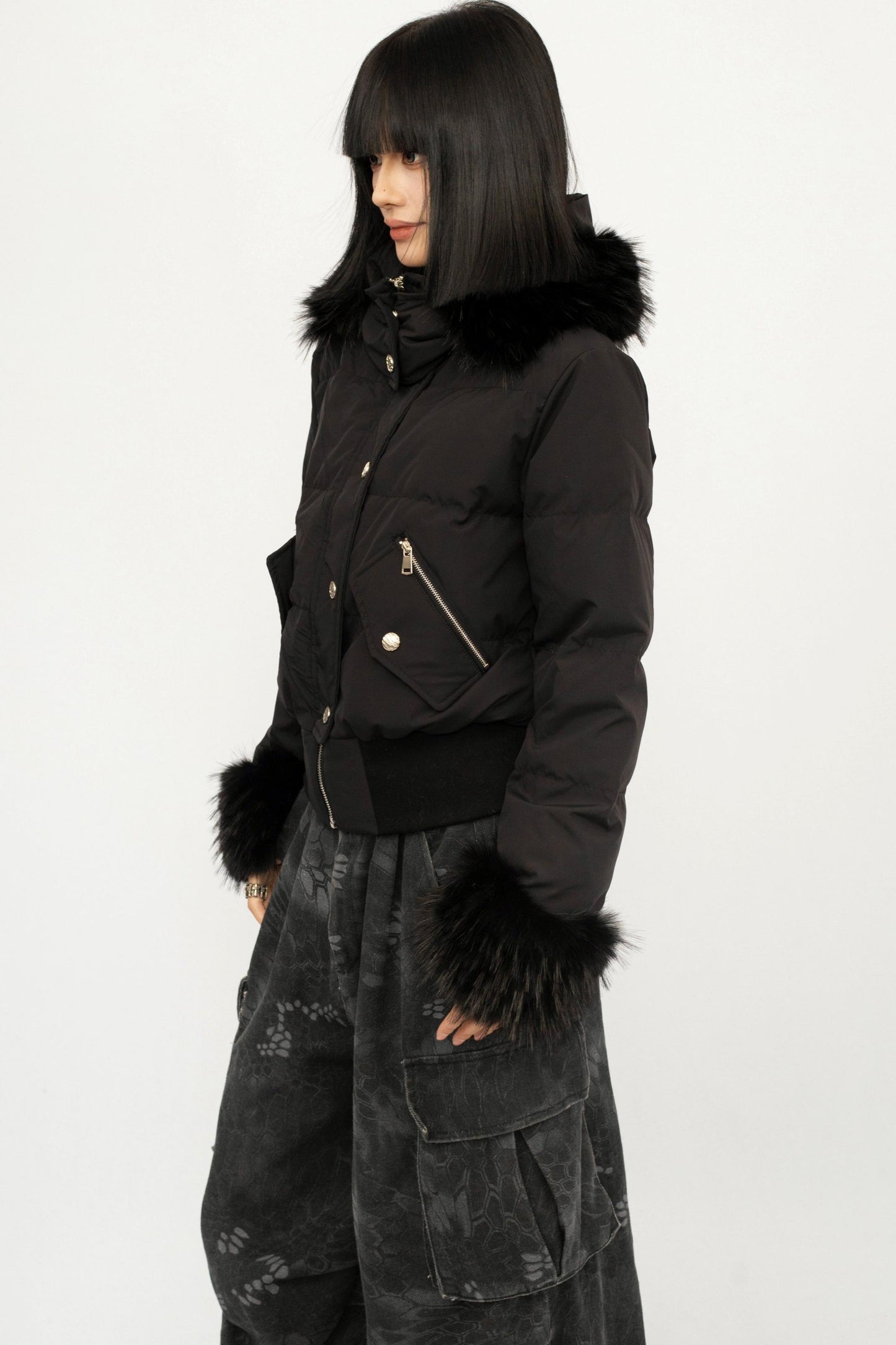 Black Hooded Fur Jacket