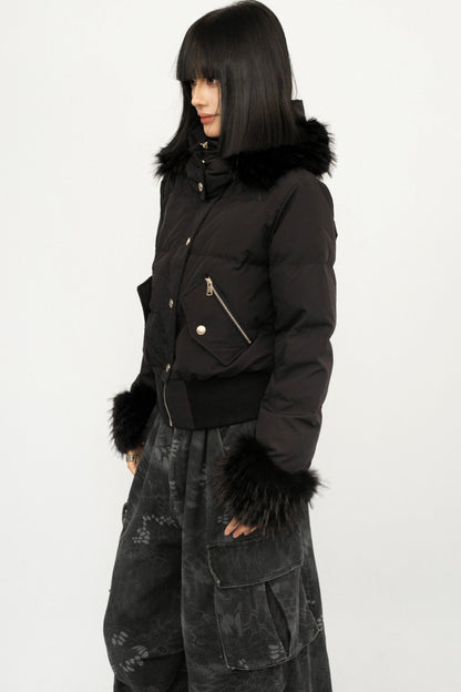 Black Hooded Fur Jacket