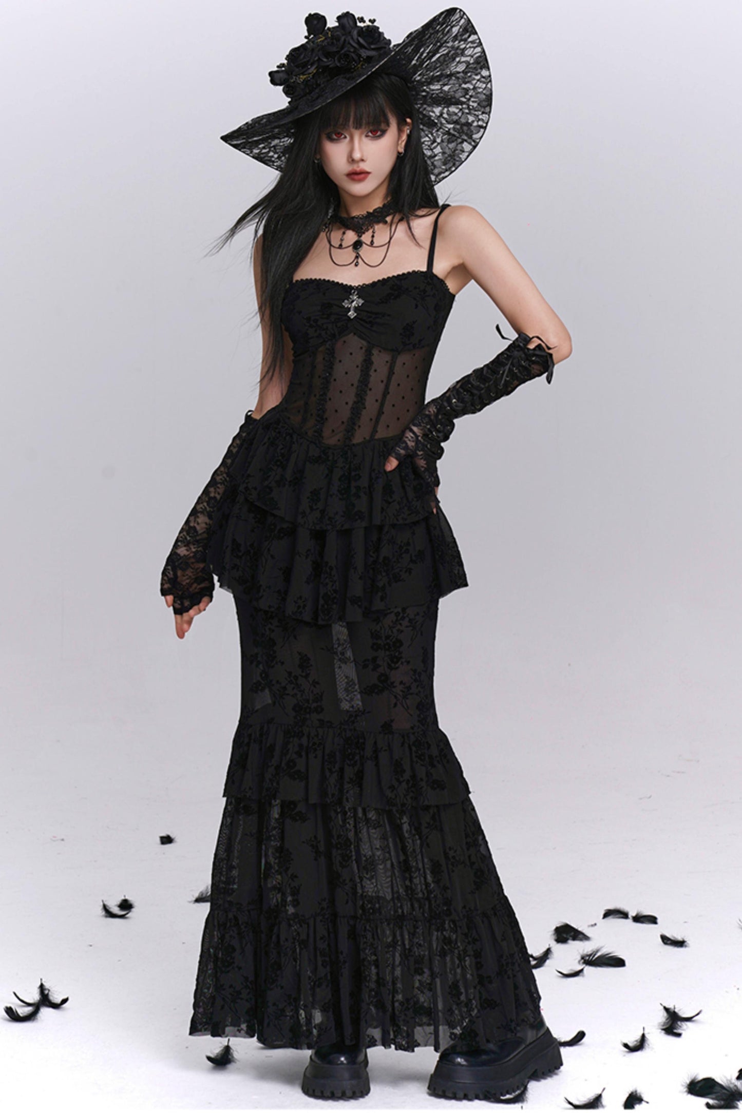 Gothic Black Mermaid Dress Set-Up